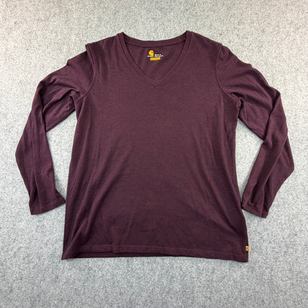 Carhartt Womens Relaxed Fit Long Sleeve V-Neck T-Shirt Burgundy Heather XL
